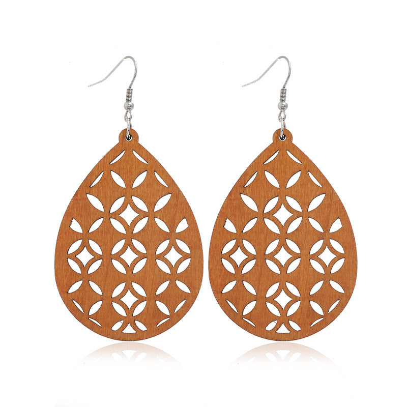 Wholesale Wood Geometric Hollow Earrings